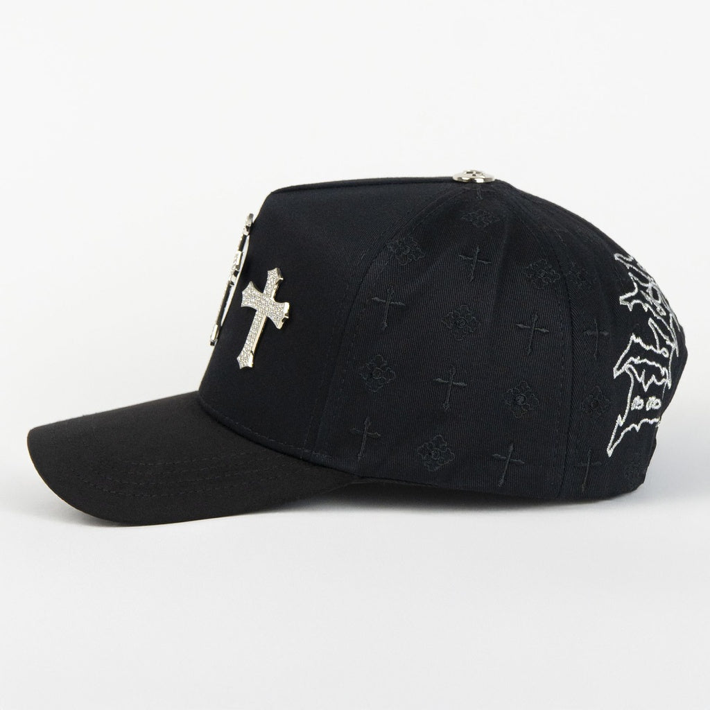 Caps Fans 3 Cruces Silver Black / Visor Suede Snapback
