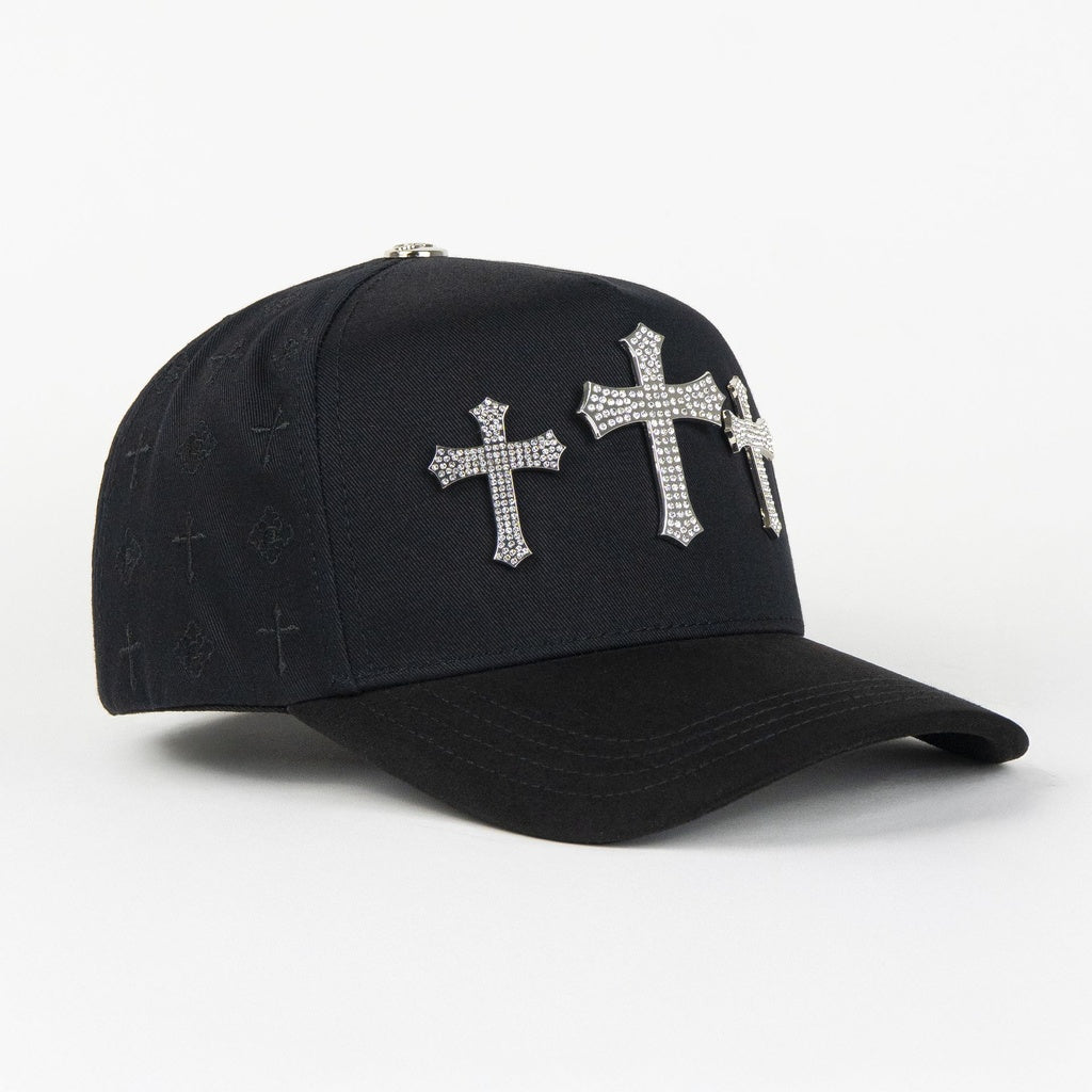 Caps Fans 3 Cruces Silver Black / Visor Suede Snapback