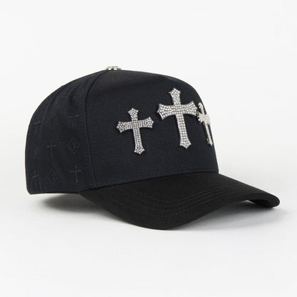 Caps Fans 3 Cruces Silver Black / Visor Suede Snapback